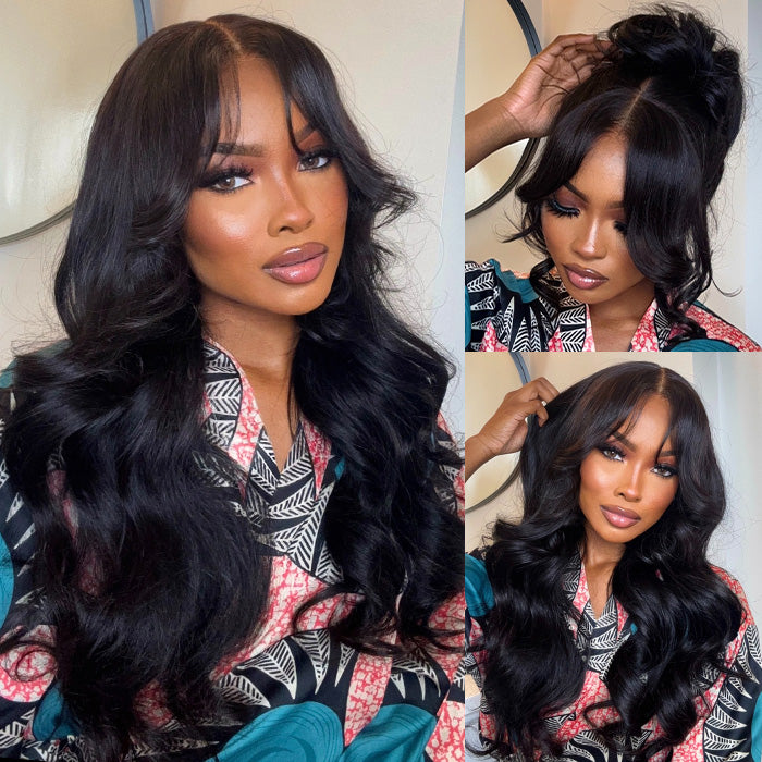 6x5 Wig with Curtain Bangs Framing the Face and Soft Waves | Mavi
