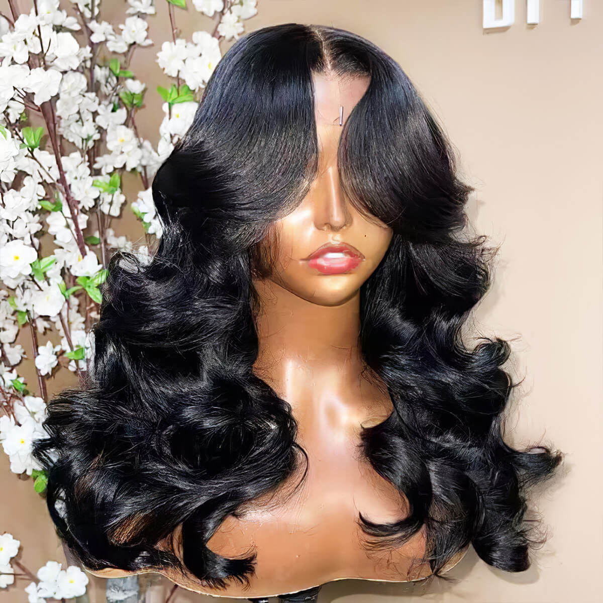 6x5 Wig with Curtain Bangs Framing the Face and Soft Waves | Mavi
