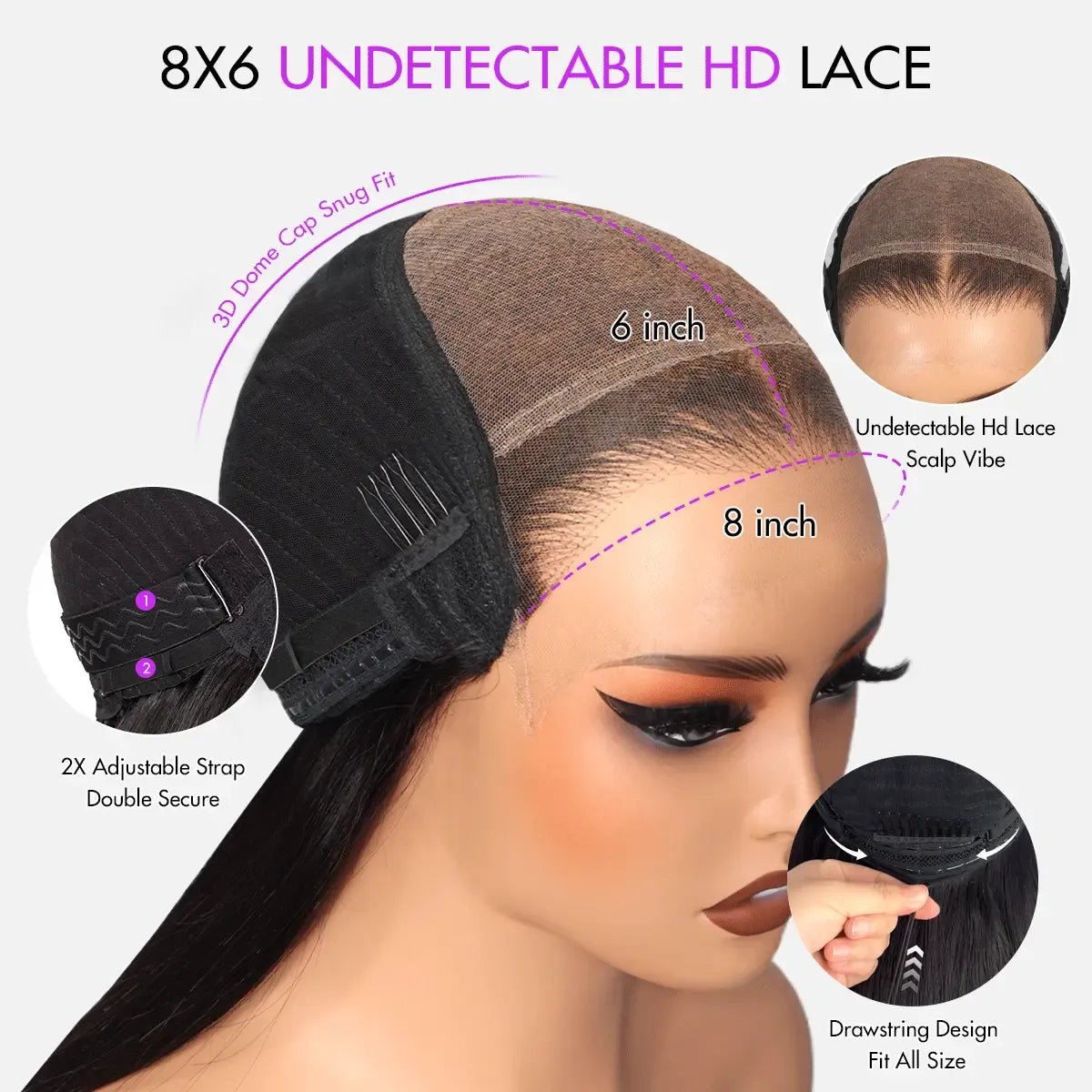 Transparent Lace Wig With, Skin-like Appearance, Glueless, Pre-bleached Knots and 250% Density.